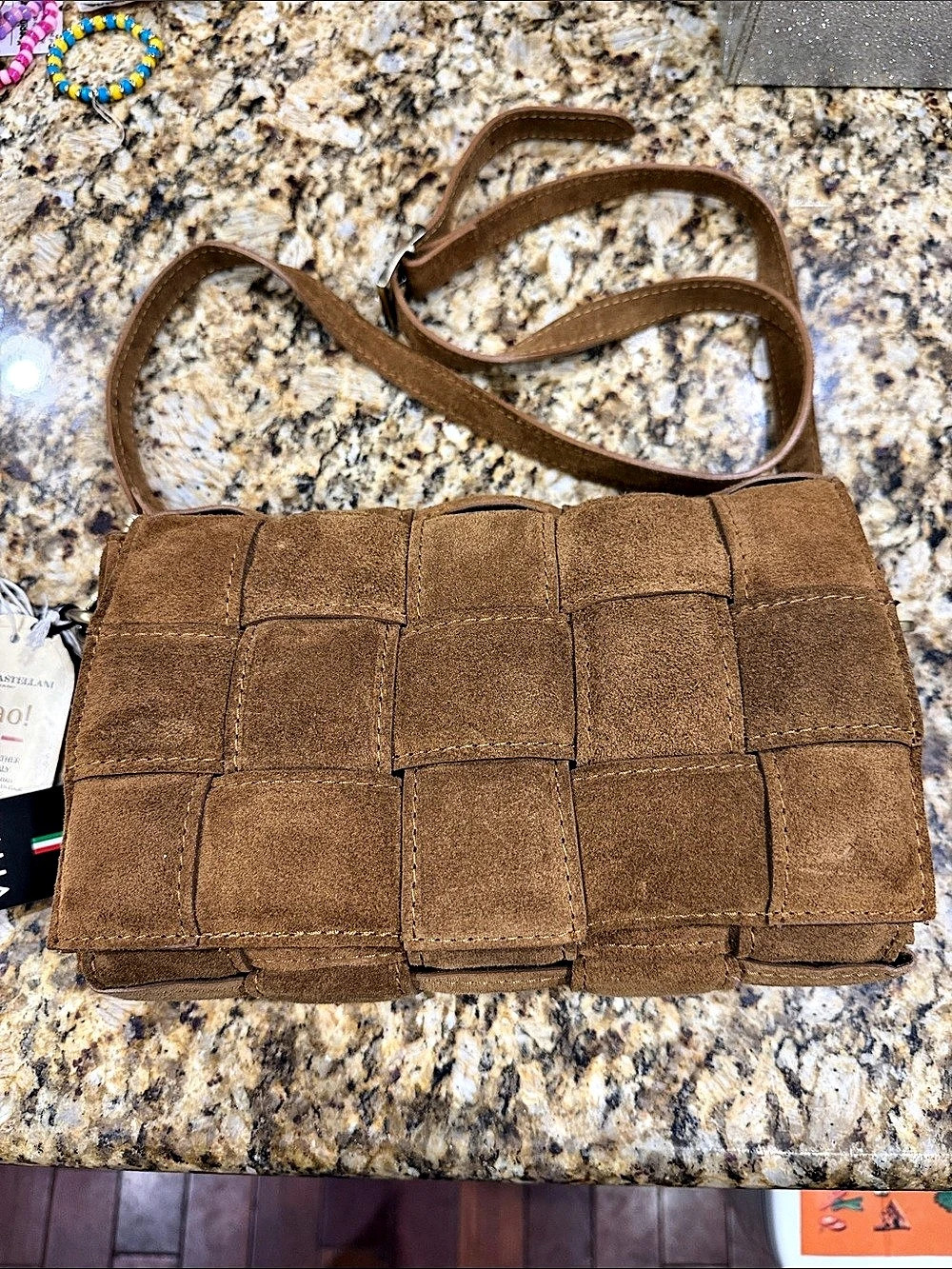 Viola Castellani Woven Suede Crossbody Bag Brown NWT